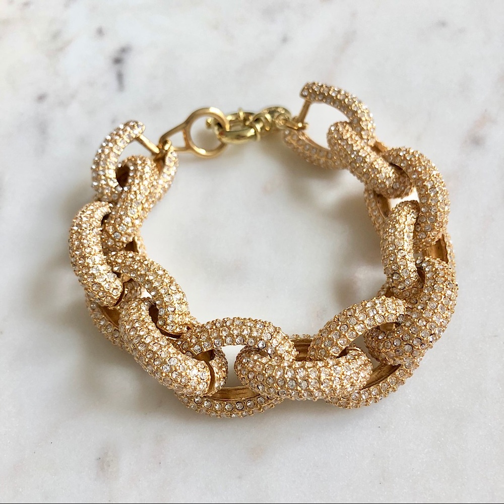 J Crew Gold Pavé Chunky Chainlink Bracelet